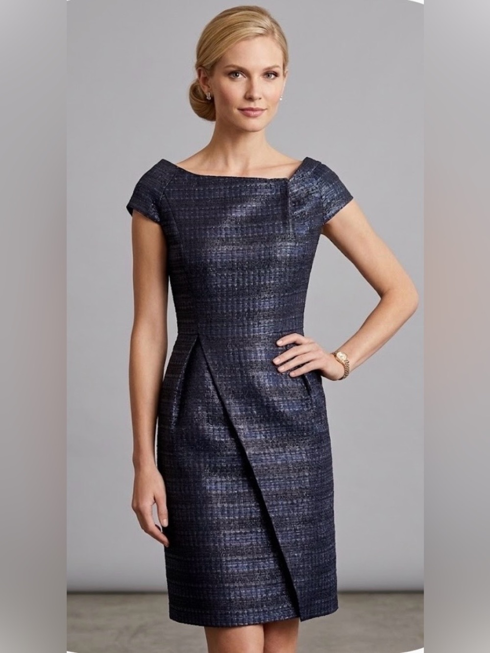 J. Mendel Navy Textured Midi Dress